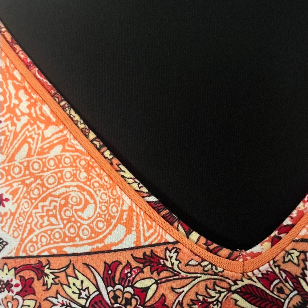 Chico's Vibrant Red and Orange Boho Patchwork Top Tunic Sz 0 - Picture 7 of 12